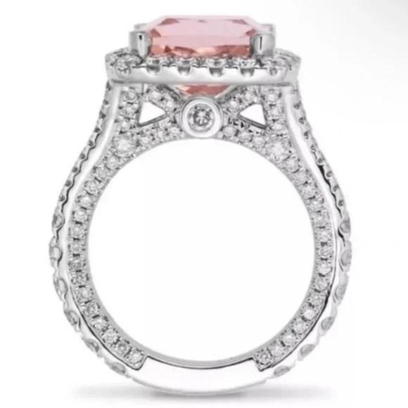 NEW  Luxury 5 Carat Pink Topaz Diamond Halo Engagement Ring - Picture 2 of 3